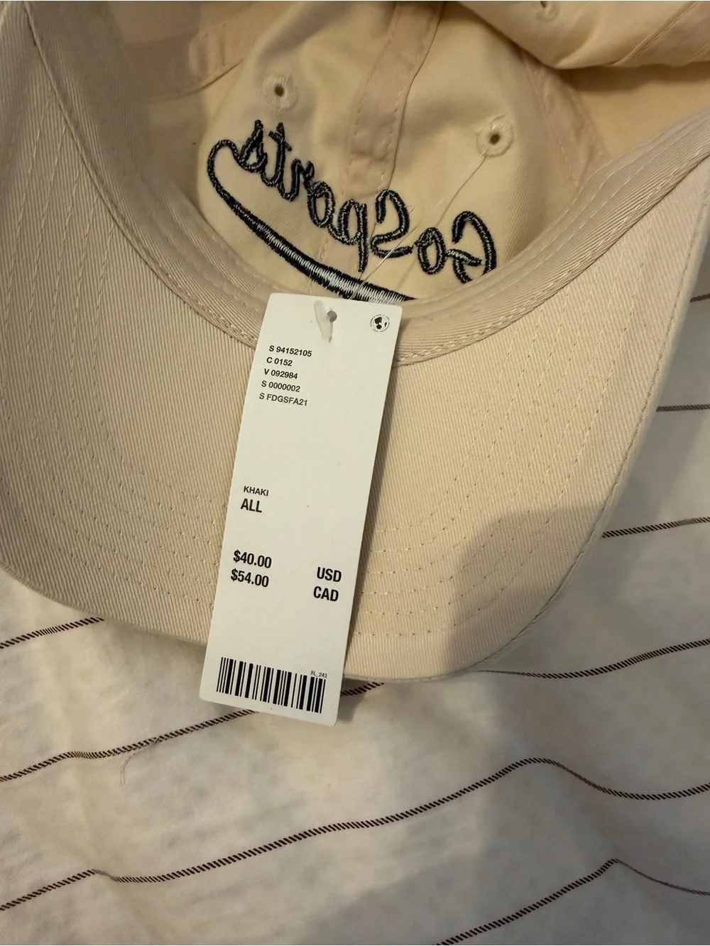 Go Sports Embroidered Baseball Cap - Cream with Navy Script